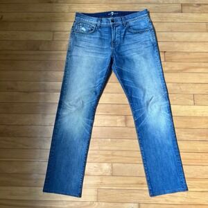 7 For All Mankind The Straight Leg Jeans Mens 33x31 Medium Blue Faded Denim